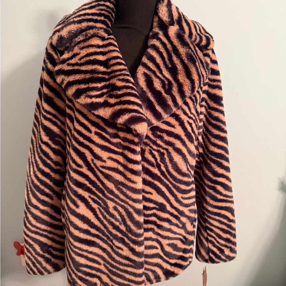 NWT Sanctuary Black and Tan Zebra Print Teddy Jacket